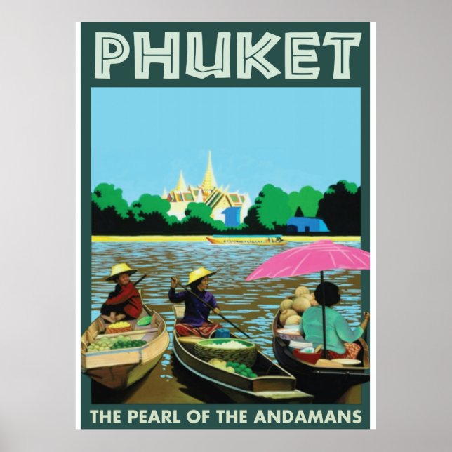 Póster Cartel de viaje vintage de Phuket. (Frente)