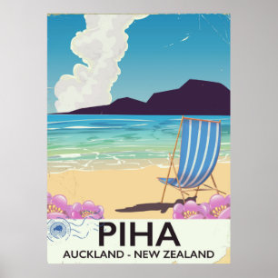 Póster Cartel de viaje vintage de Piha Nueva Zelanda