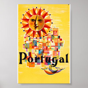 Póster Cartel de viaje vintage de Portugal restaurado