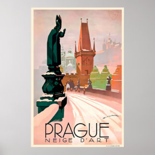 Póster Cartel de viaje vintage de Praga Checo