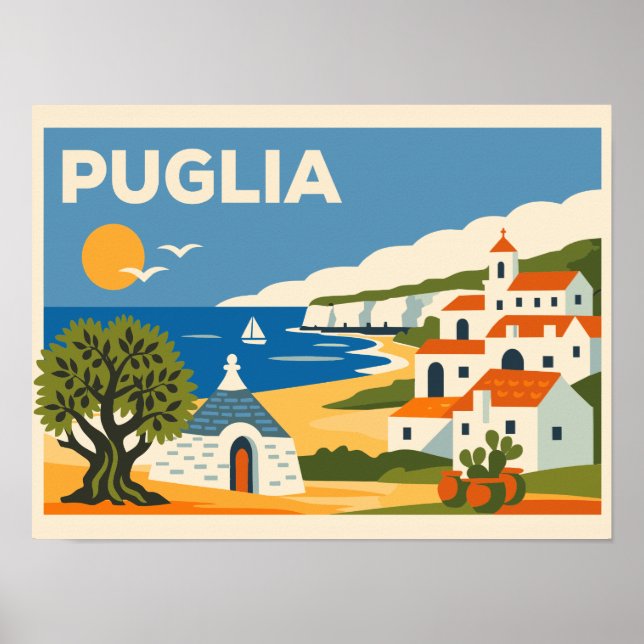 Póster Cartel de viaje vintage de Pulla, Italia (Frente)