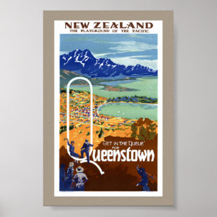 Póster Cartel de viaje vintage de Queenstown Nueva Zeland