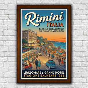 Póster Cartel de viaje vintage de Rimini, Italia, años 60