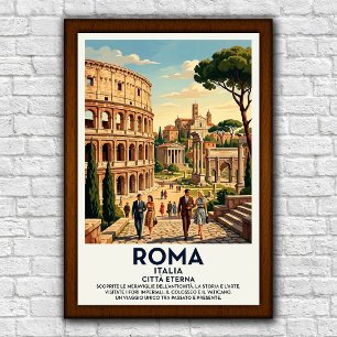 Póster Cartel de viaje vintage de Roma, Italia de los año