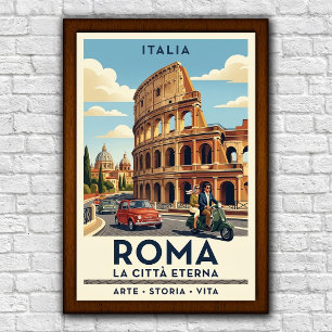 Póster Cartel de viaje vintage de Roma, Italia de los año