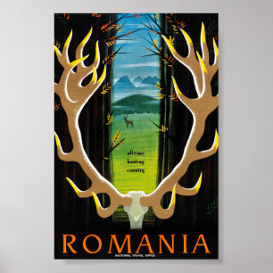 Póster Cartel de viaje vintage de Rumania restaurado