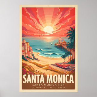Póster Cartel de viaje vintage de Santa Mónica Pier Calif