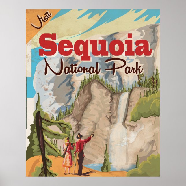 Póster Cartel de viaje vintage de Sequoia. (Frente)