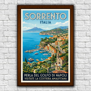 Póster Cartel de viaje vintage de Sorrento, Italia, años
