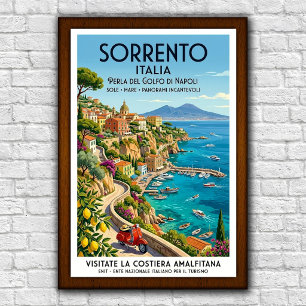 Póster Cartel de viaje vintage de Sorrento, Italia de los