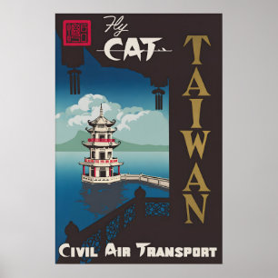 Póster Cartel de viaje vintage de Taiwán Civil Air Transp