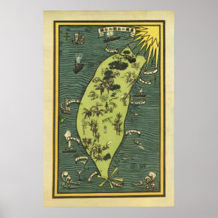 Póster Cartel de viaje vintage de Taiwán Mapa de la era j