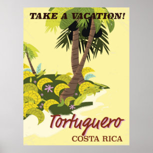 Póster Cartel de viaje vintage de Tortuguero, Costa Rica