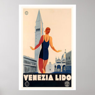 Póster Cartel de viaje vintage de Venezia Lido Italia - E
