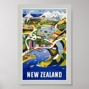 Póster Cartel de viaje vintage de Wellington Nueva Zeland