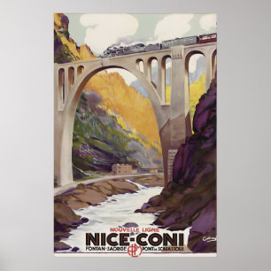 Póster Cartel de viaje vintage del ferrocarril Niza Coni