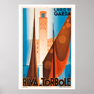 Póster Cartel de viaje vintage del lago de Garda Riva Tor
