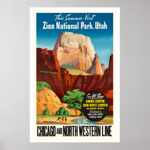 Póster Cartel de viaje vintage del Parque Nacional Zion U