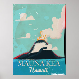 Póster cartel de viaje vintage del volcán mauna kea Hawai