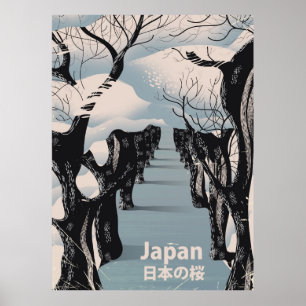 Póster Cartel de viaje vintage flor de cerezo de Japón