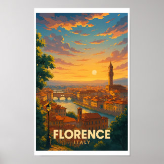 Póster Cartel de viaje vintage Florencia Italia - Puesta