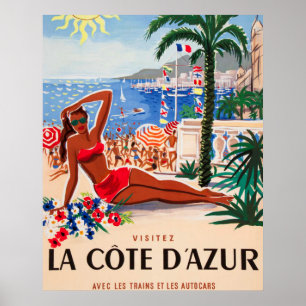 Póster Cartel de viaje vintage francés de la Costa de Azu
