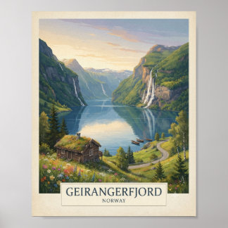 Póster Cartel de viaje vintage Geirangerfjord Noruega | N