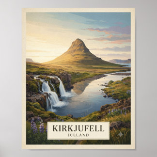 Póster Cartel de viaje vintage Kirkjufell Islandia | Isla