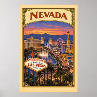 Póster Cartel de viaje vintage Nevada Las Vegas