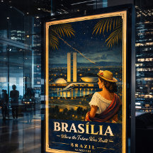 Cartel de viaje vintage nocturno de Brasilia Brasi