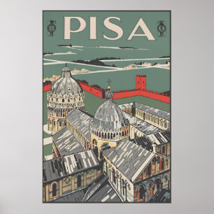 Póster Cartel de viaje vintage Pisa Italia Piazza dei