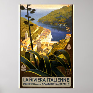 Póster Cartel de viaje vintage Portofino Riviera Italia