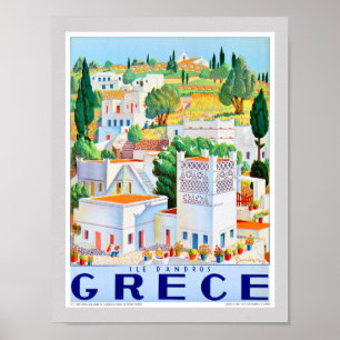 Póster Cartel de viaje vintage restaurado de Andros Greci