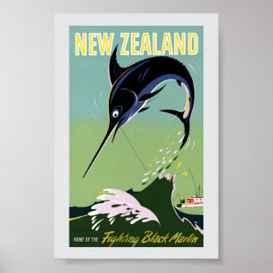 Póster Cartel de viaje vintage restaurado de Nueva Zeland