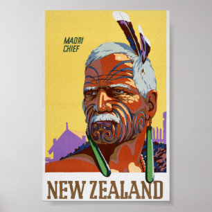 Póster Cartel de viaje vintage restaurado de Nueva Zeland