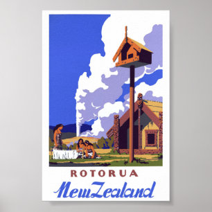 Póster Cartel de viaje vintage restaurado de Nueva Zeland