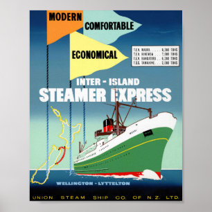 Póster Cartel de viaje vintage restaurado de Nueva Zeland