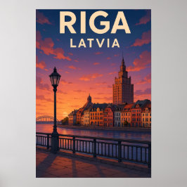 Póster Cartel de viaje vintage Riga Letonia