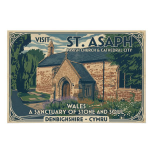 Póster Cartel de viaje vintage St Asaph Gales - Gales