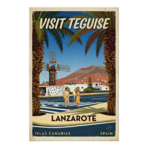 Póster Cartel de viaje vintage Teguise Lanzarote España