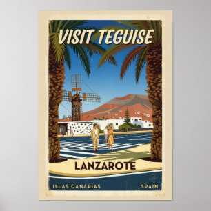 Póster Cartel de viaje vintage Teguise Lanzarote España