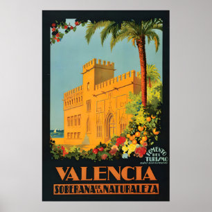 Póster Cartel de viaje vintage Valencia España pared retr
