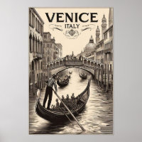 Cartel de Viaje Vintage Venice Italy Gondola