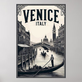 Póster Cartel de Viaje Vintage Venice Italy Gondola