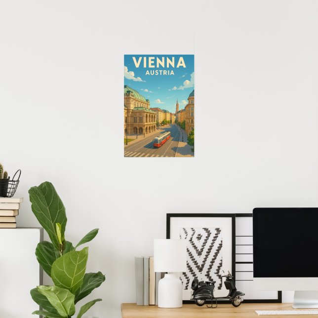 Póster Cartel de viaje vintage Viena Austria (Oficina en casa)