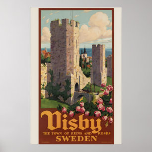 Póster Cartel de viaje vintage Visby Gotland Suecia