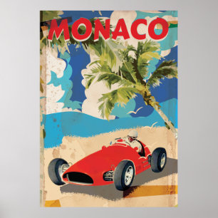 PÓSTER CARTEL DE VIAJES DE CARRERAS DE MÓNACO ANTIGUO