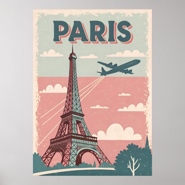 Póster Cartel de Viajes de la Vieja París - Torre Eiffel  (Frente)