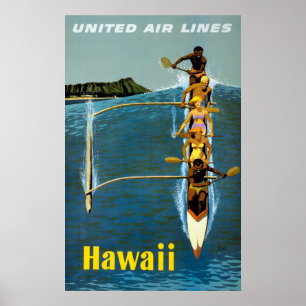 Póster Cartel De Viajes De United Air Lines A Hawaii