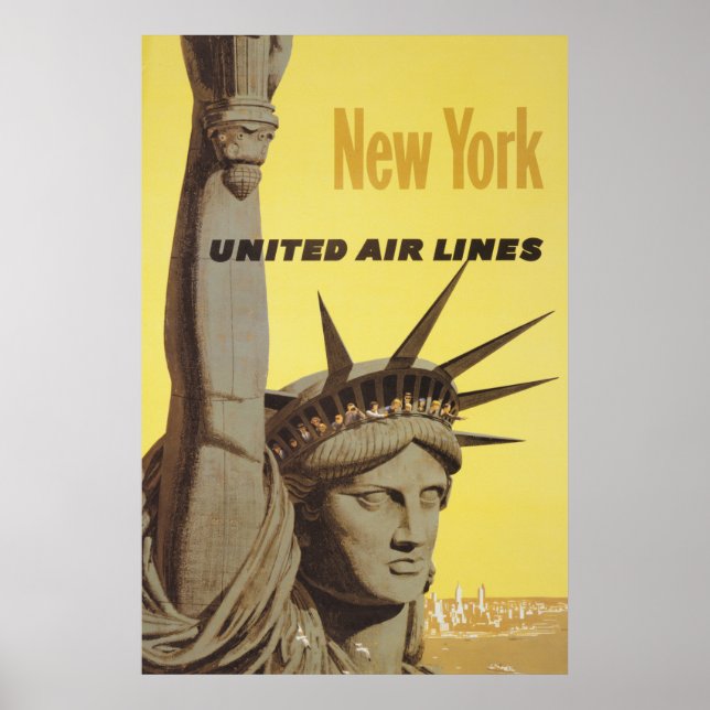 Póster Cartel De Viajes Para Nueva York, United Air Lines (Frente)